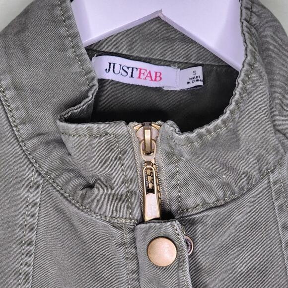 Just Fab Utility Jacket Small Olive Green Full Zip Snap Button Pockets - Picture 2 of 4